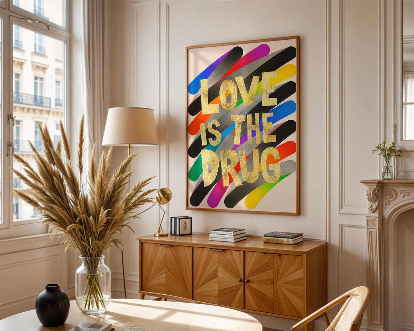 Love Is The Drug – Bold Typography Pop Art Print – Contemporary Maximalist Wall Art