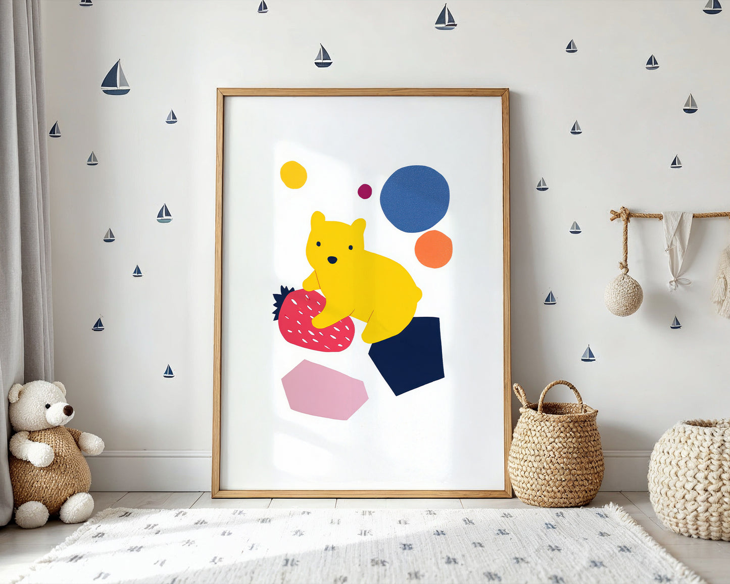Cute yellow bear  kids nursery print .