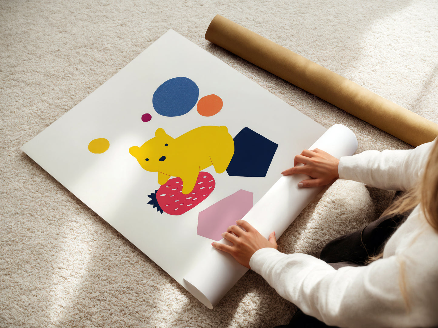 Strawberry Bear – Minimalist  Wall Art Print