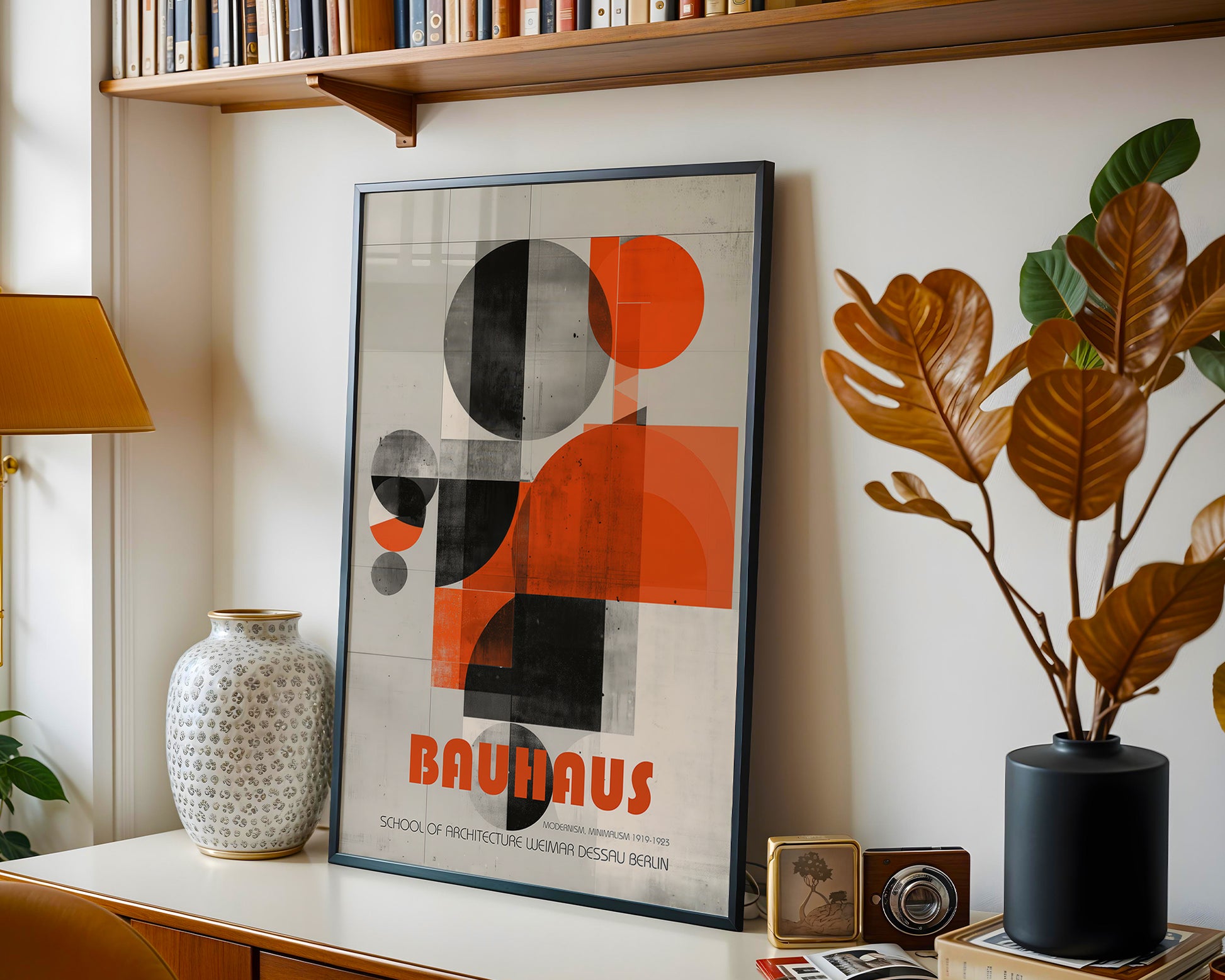 Framed Bauhaus poster Mid-century modern Scandinavian inspired living space