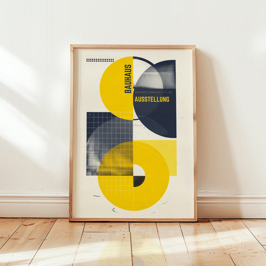 Framed Bauhaus poster  in a Mid-century modern Scandinavian inspired living space