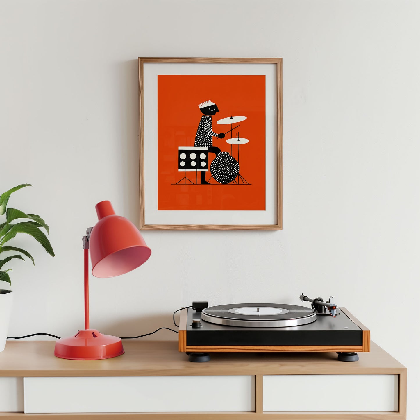 Mid-century modern poster styled in clean Scandinavian inspired living space