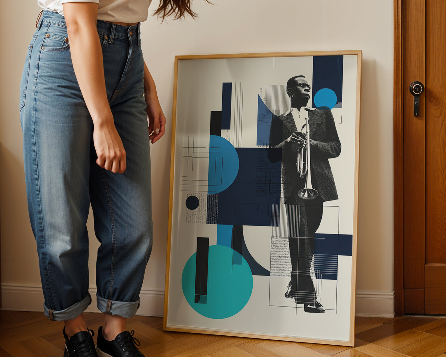 woman with a maximalist music poster gift. 