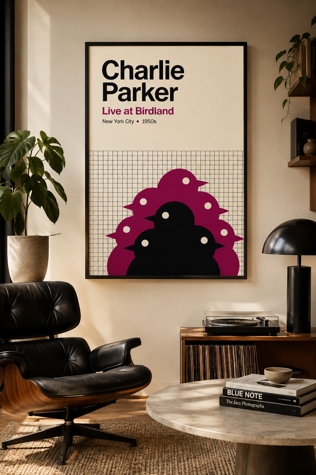 Charlie Parker Live at Birdland Poster – Mid-Century Jazz Wall Art – New York 1950s Music Print