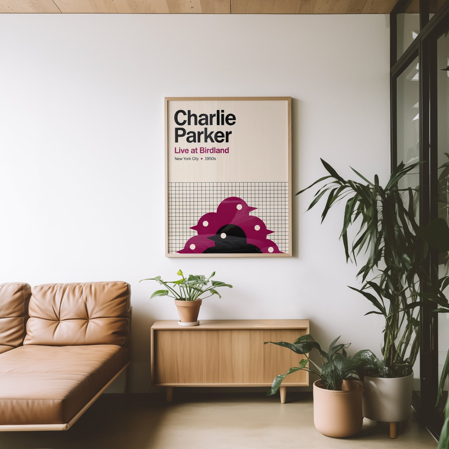 Charlie Parker Live at Birdland Poster – Mid-Century Jazz Wall Art – New York 1950s Music Print