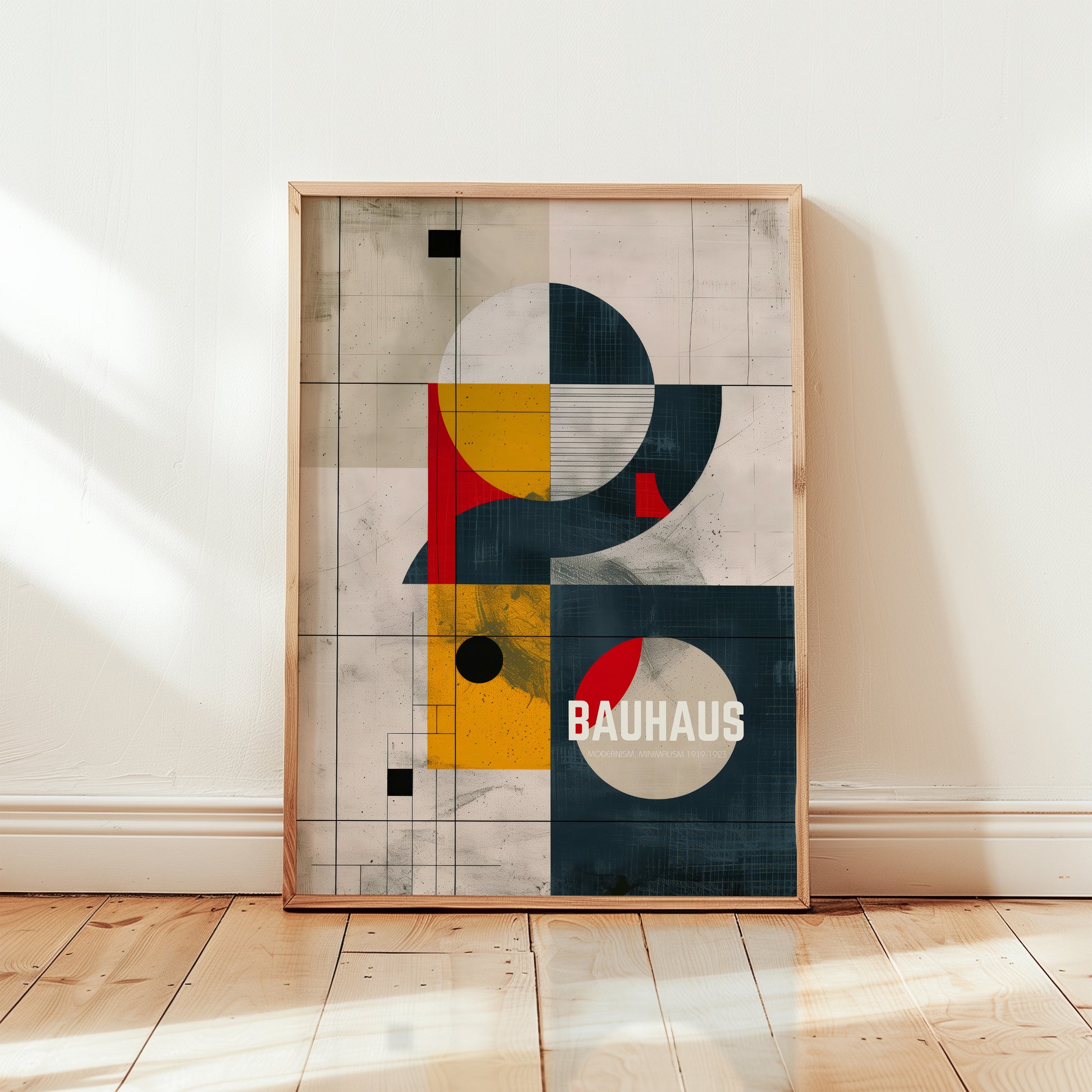 Framed Bauhaus art print in a Mid-century modern Scandinavian inspired living space