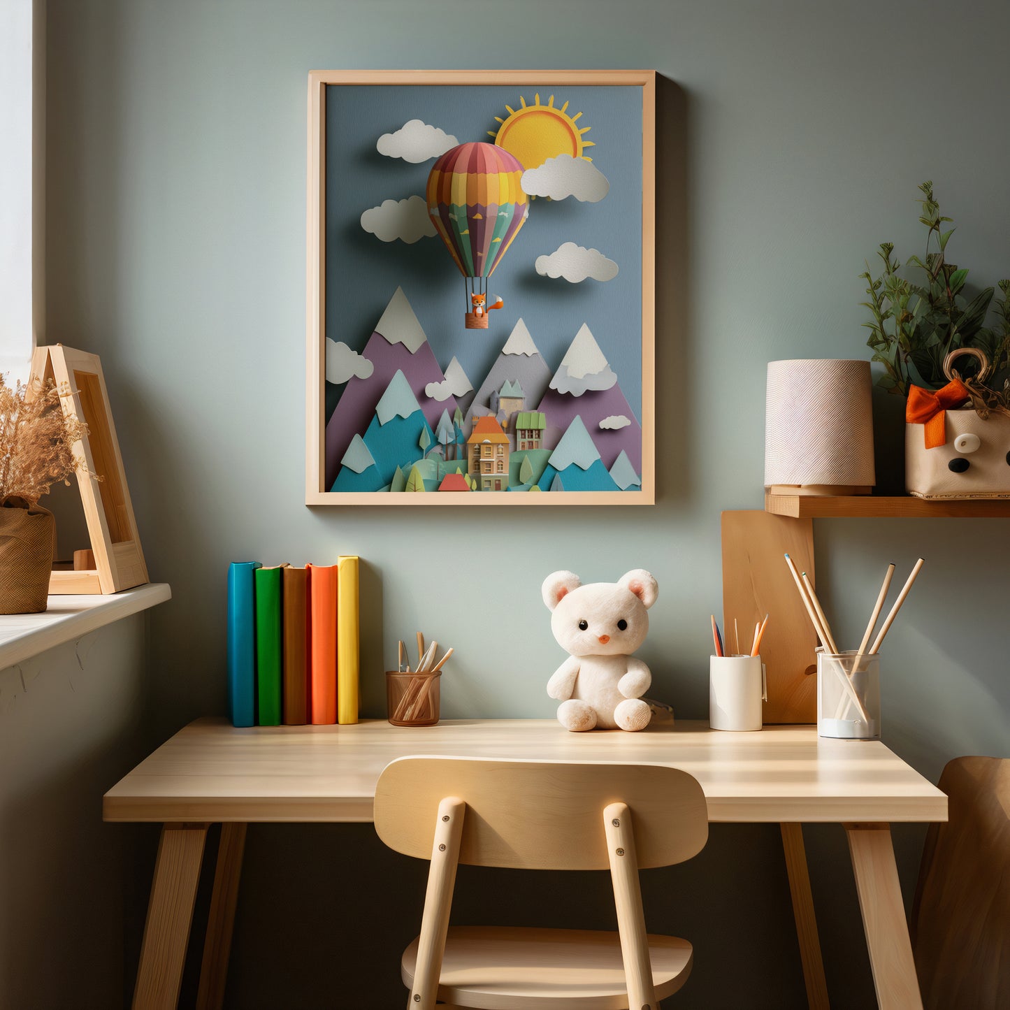 Foxy Balloon Adventure Print – Storybook Nursery Wall Art