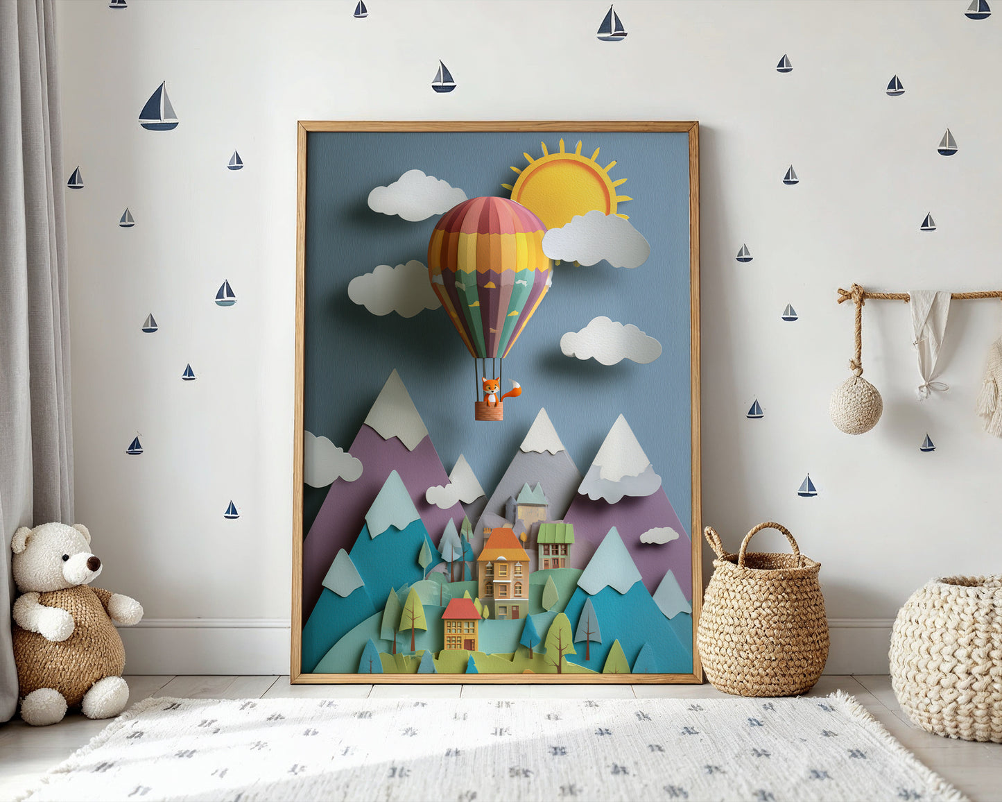 Foxy Balloon Adventure Print – Storybook Nursery Wall Art