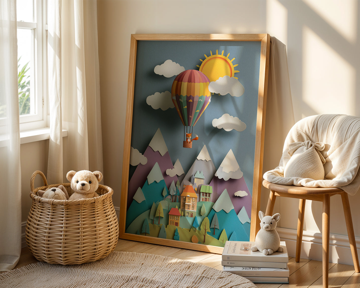 Foxy Balloon Adventure Print – Storybook Nursery Wall Art