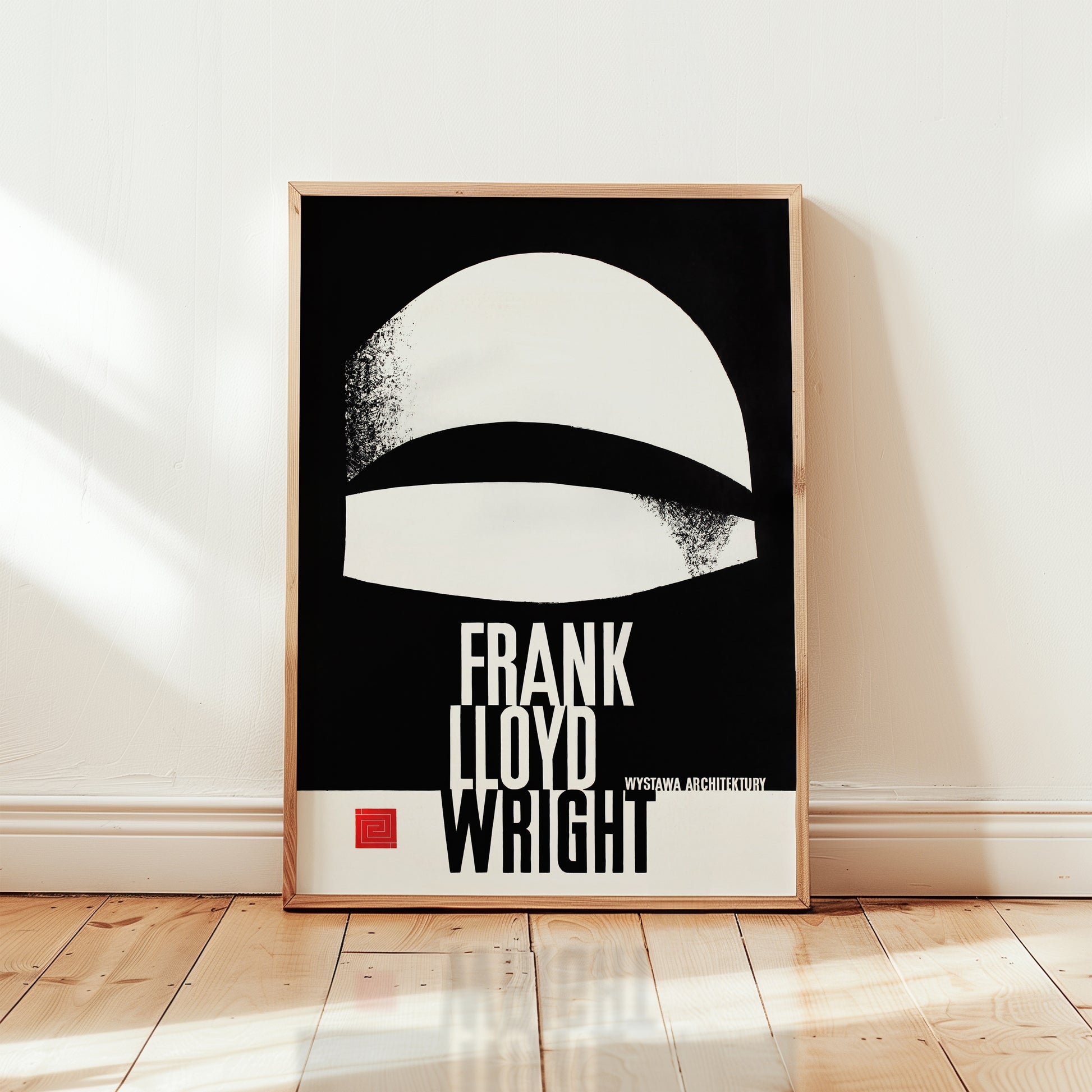Minimal black and white architectural poster featuring bold abstract dome shape and modern typography on dark background.