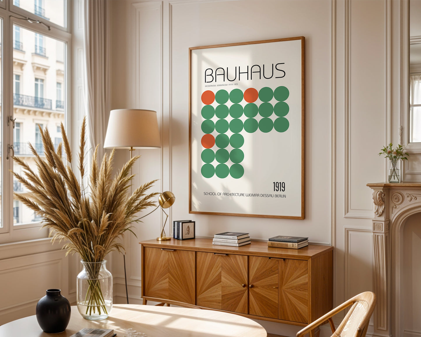 Bauhaus 1919 Poster – Geometric Dot Grid Modern Wall Art