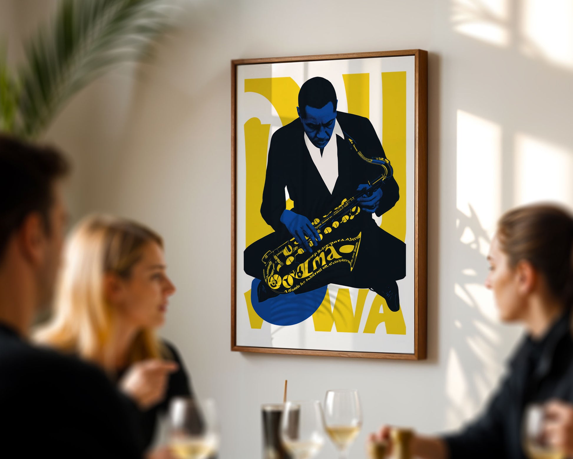 Mid-century modern poster styled in clean Scandinavian inspired living space