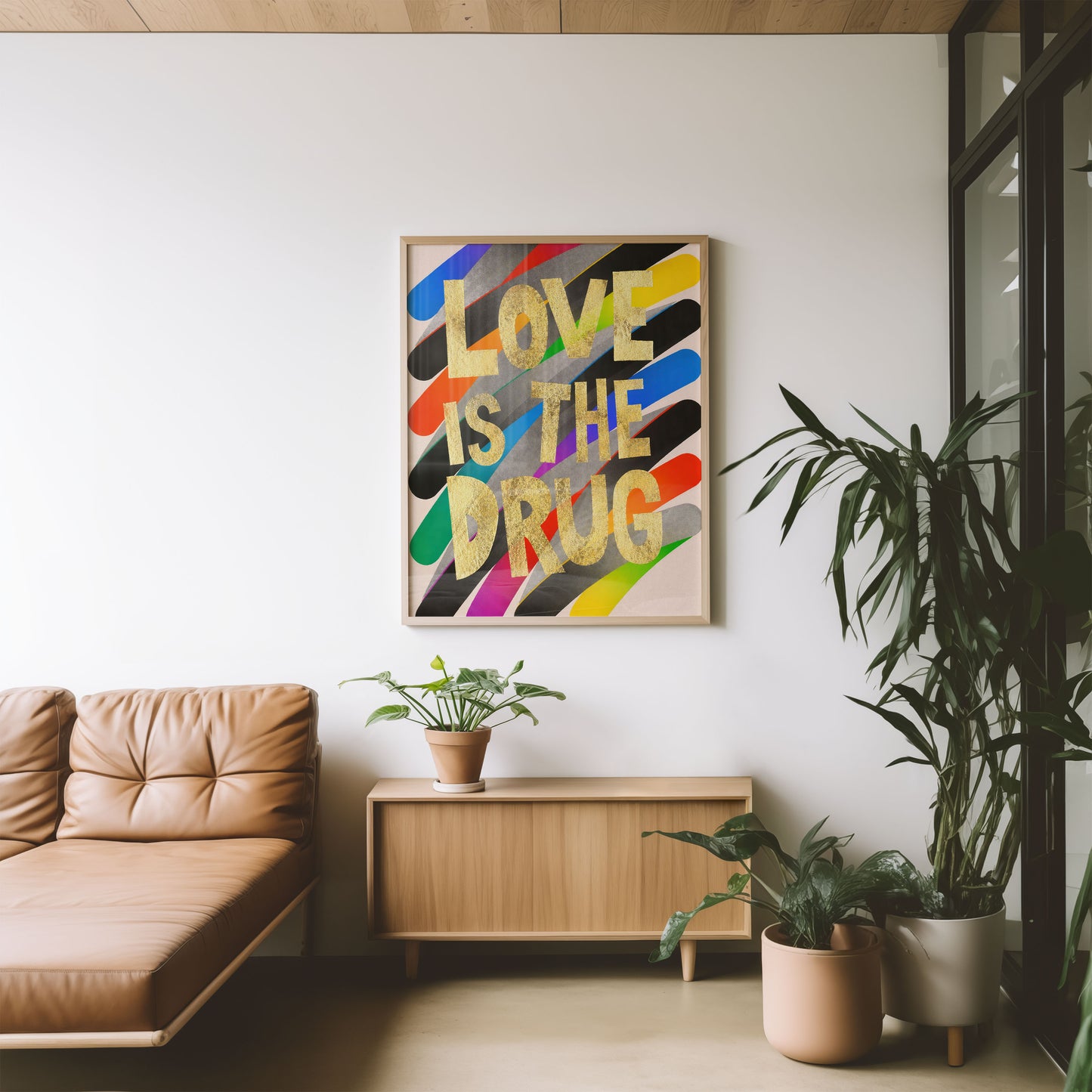 Love Is The Drug – Bold Typography Pop Art Print – Contemporary Maximalist Wall Art