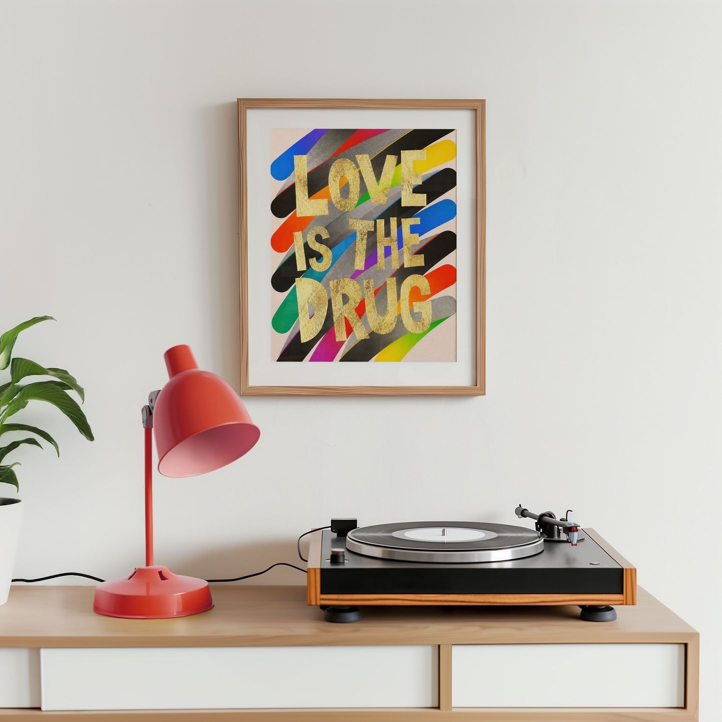 Love Is The Drug – Bold Typography Pop Art Print – Contemporary Maximalist Wall Art