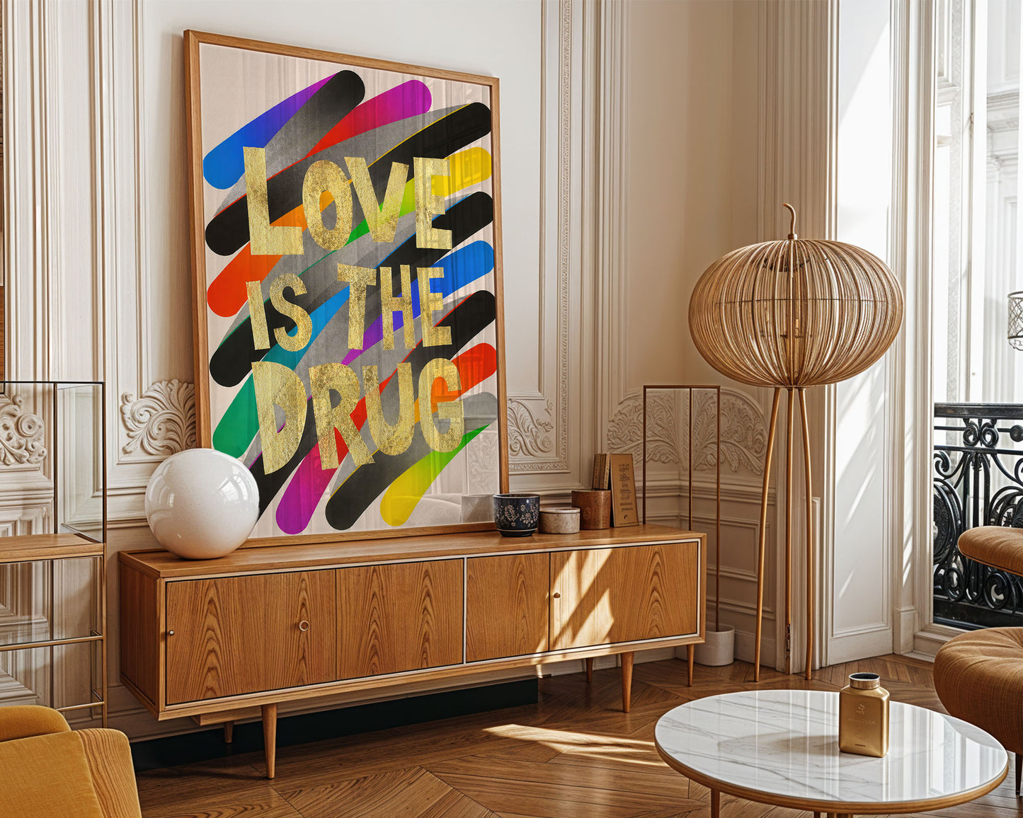 Love Is The Drug – Bold Typography Pop Art Print – Contemporary Maximalist Wall Art