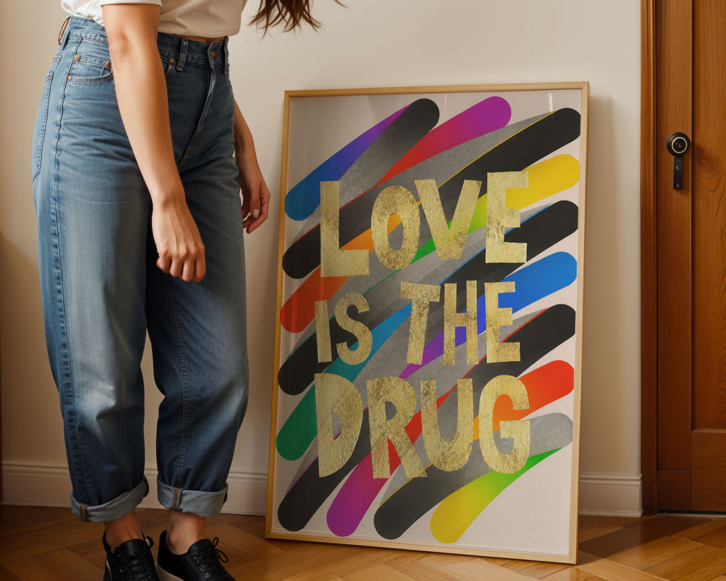 Love Is The Drug – Bold Typography Pop Art Print – Contemporary Maximalist Wall Art