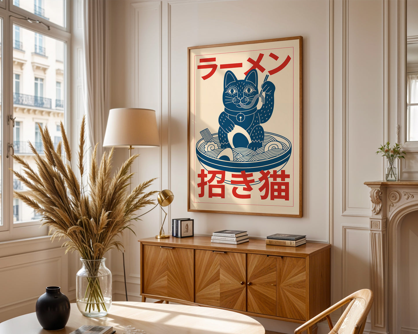 eclectic gallery wall print in a modern Parisian apartment. 