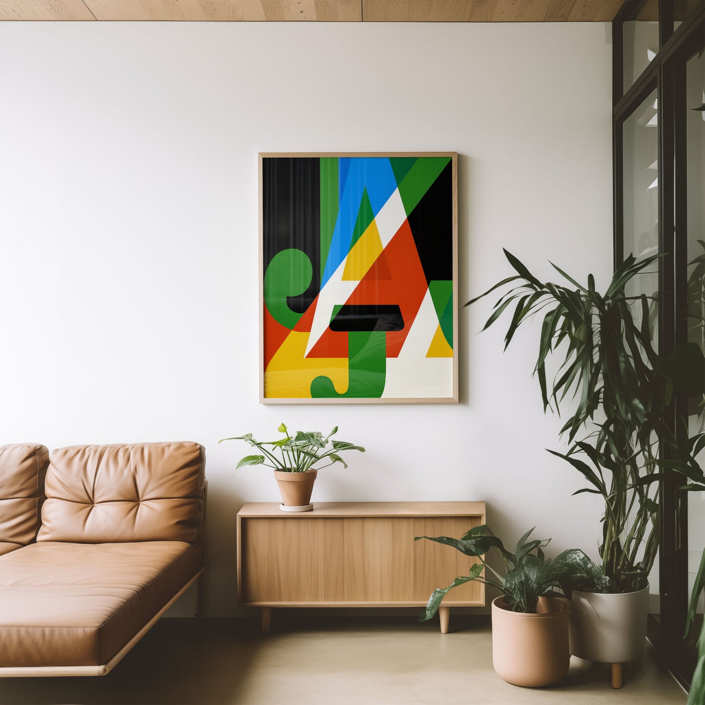 Modern abstract New York jazz poster with colourful geometric typography in mid-century modern design
