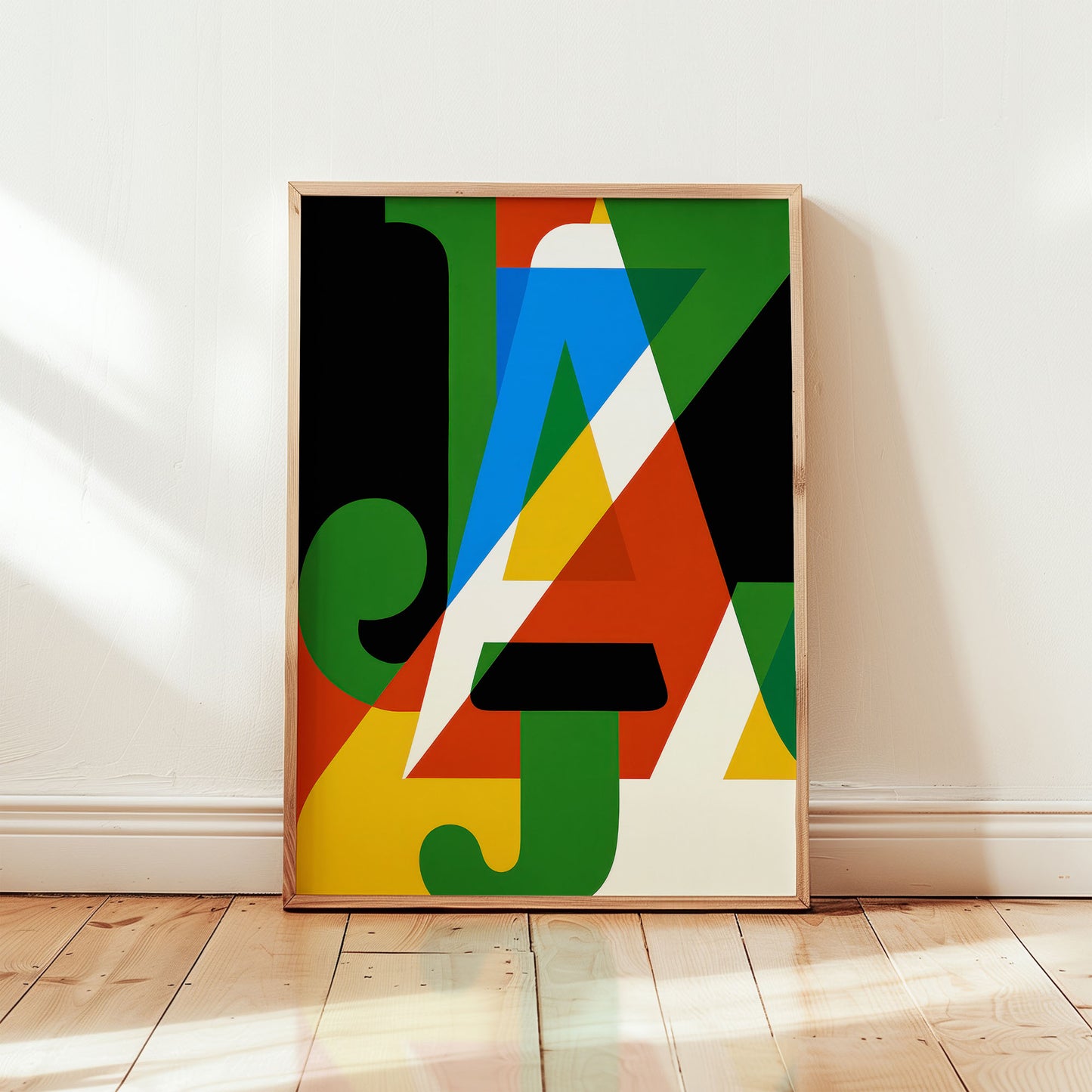 New York jazz wall art featuring modernist abstract typography in bold geometric mid-century style from Wallgarde
