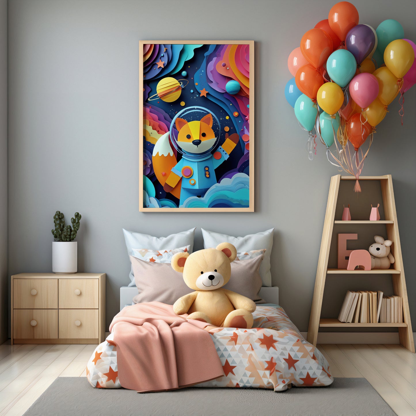 Cosmic Fox No. 01 – Modern Space Nursery Art Print