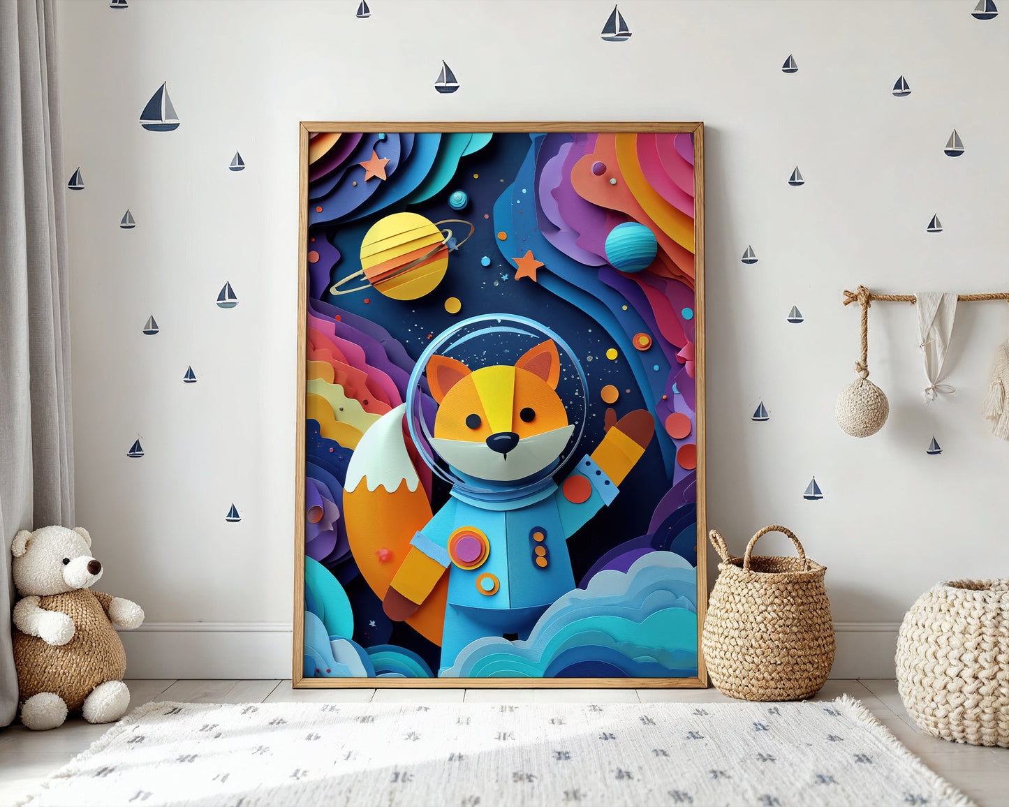 Cosmic Fox No. 01 – Modern Space Nursery Art Print