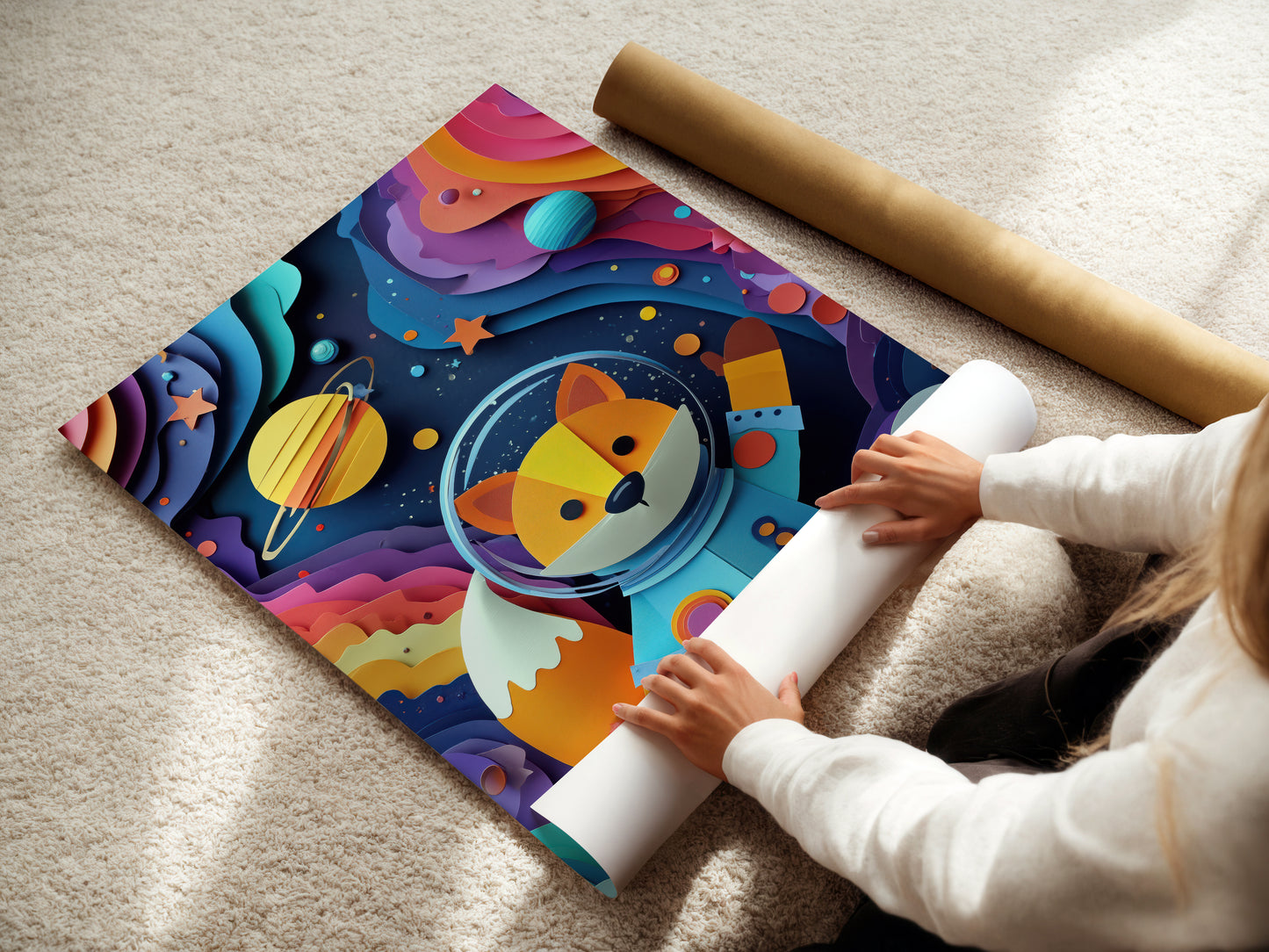 Cosmic Fox No. 01 – Modern Space Nursery Art Print