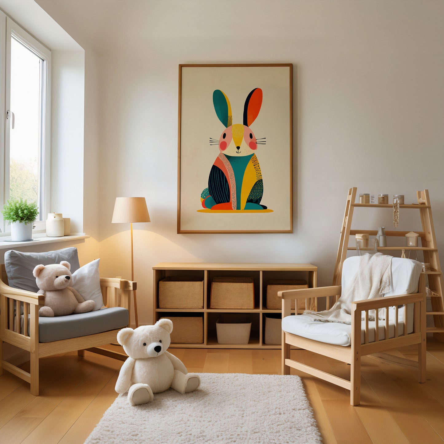 Scandinavian Rabbit Print – Modern Geometric Nursery Wall Art