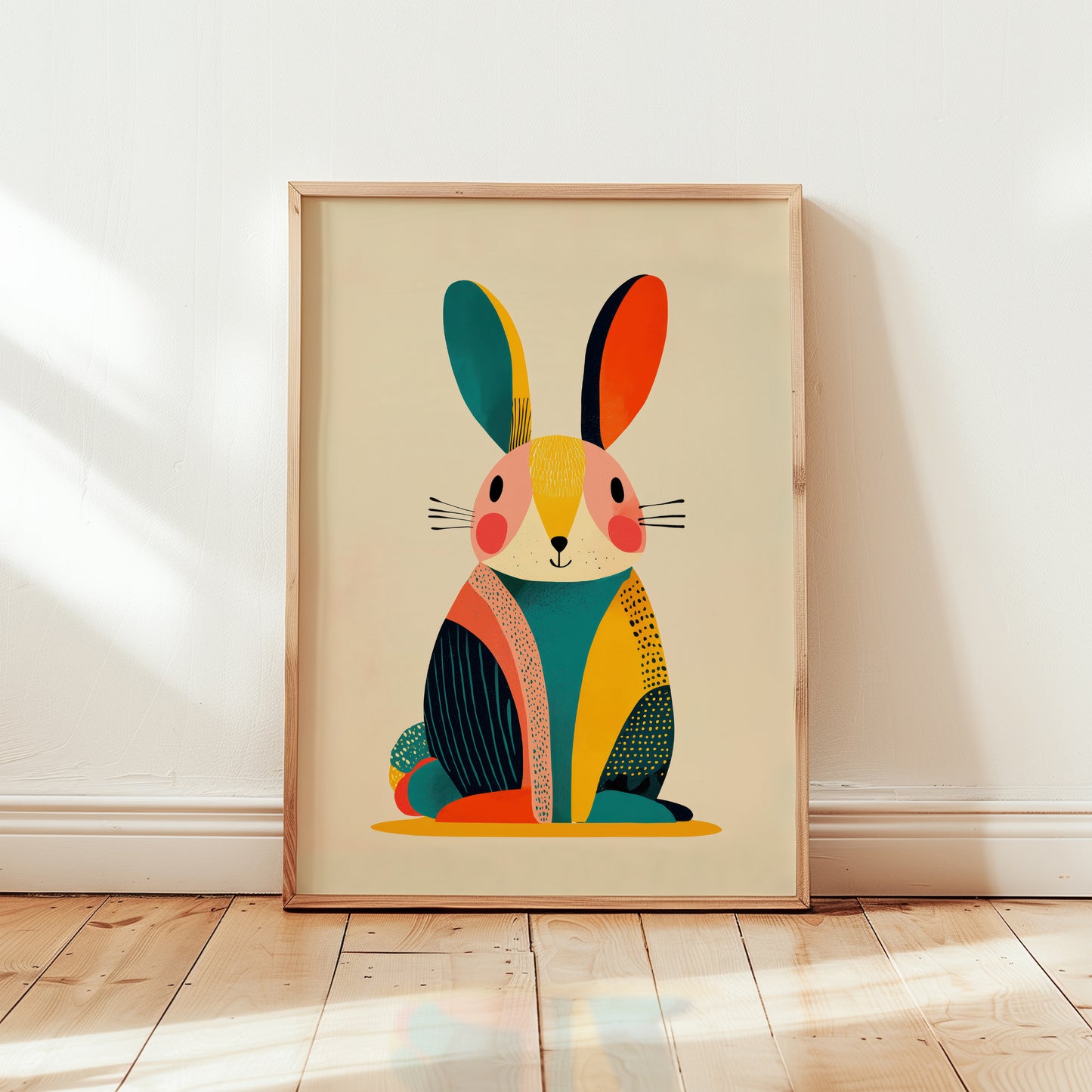 Scandinavian Rabbit Print – Modern Geometric Nursery Wall Art