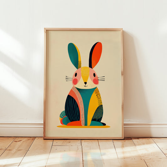 Scandinavian Rabbit Print – Modern Geometric Nursery Wall Art