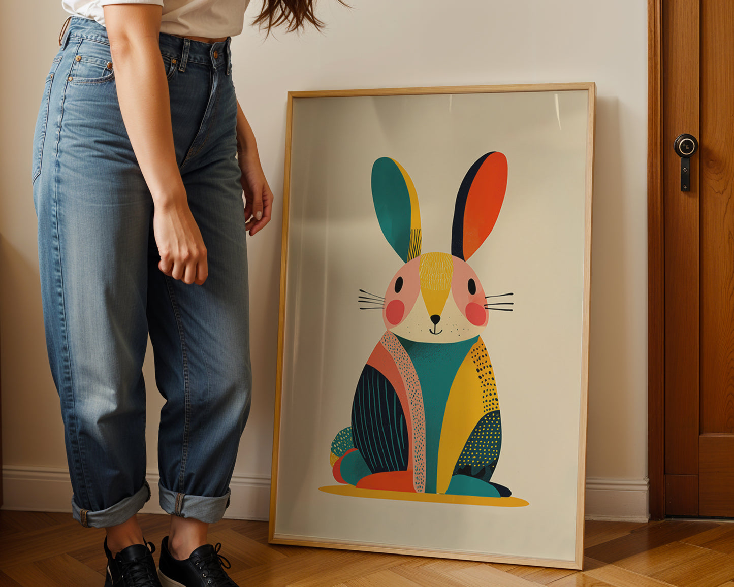 Scandinavian Rabbit Print – Modern Geometric Nursery Wall Art