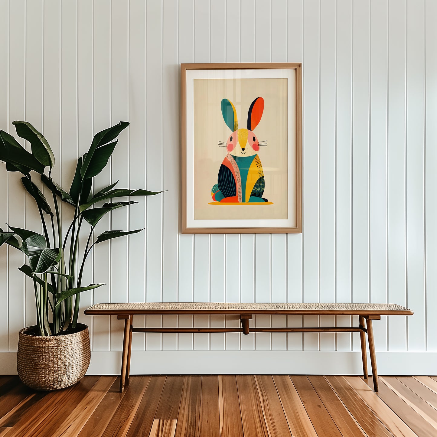 Scandinavian Rabbit Print – Modern Geometric Nursery Wall Art