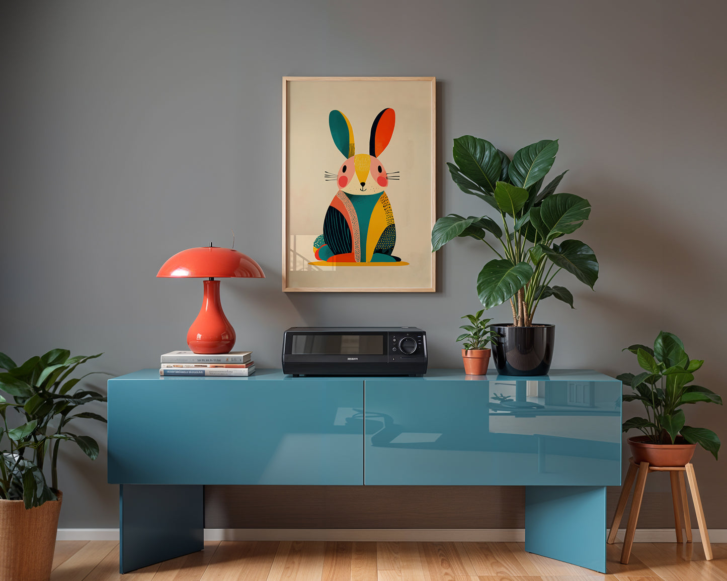 Scandinavian Rabbit Print – Modern Geometric Nursery Wall Art