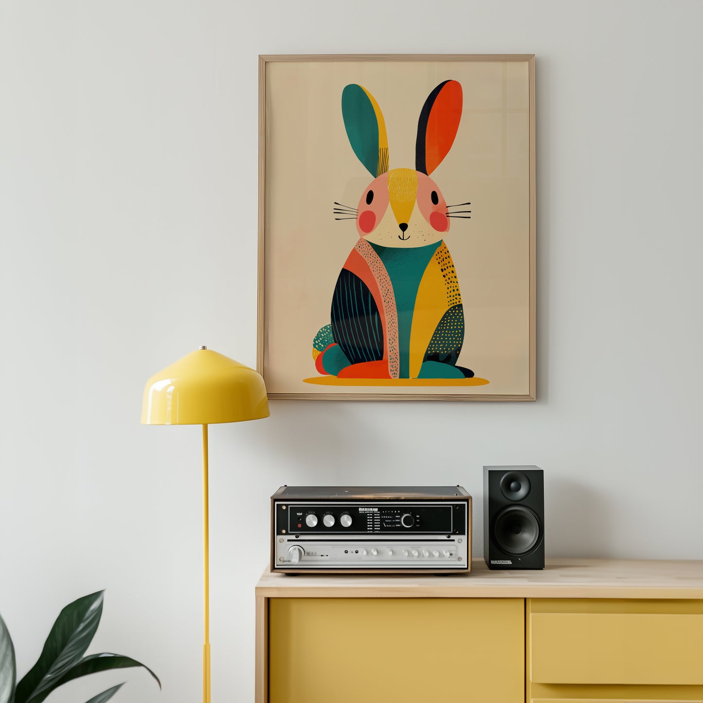 Scandinavian Rabbit Print – Modern Geometric Nursery Wall Art