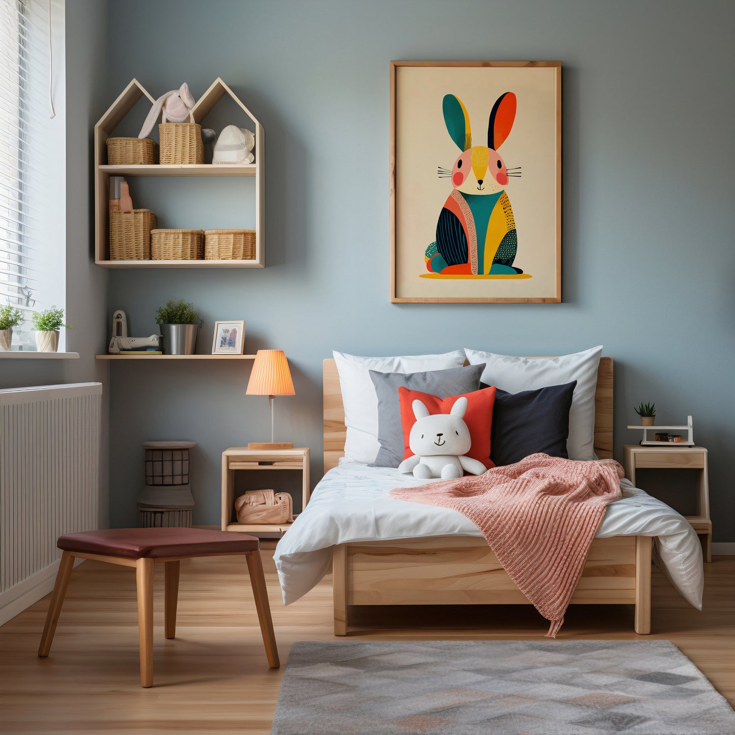 Scandinavian Rabbit Print – Modern Geometric Nursery Wall Art