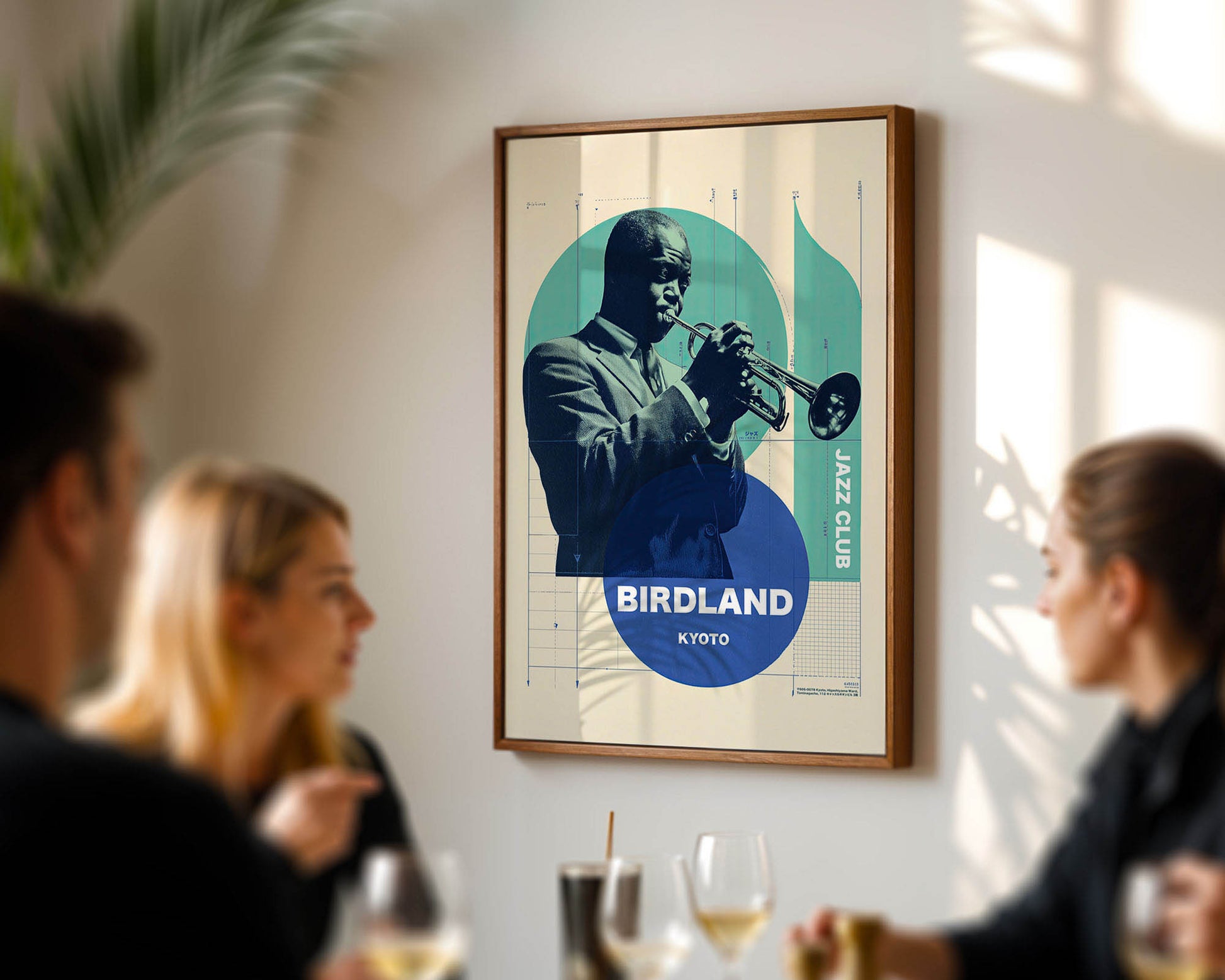 Mid-century modern poster styled in clean Scandinavian inspired living space