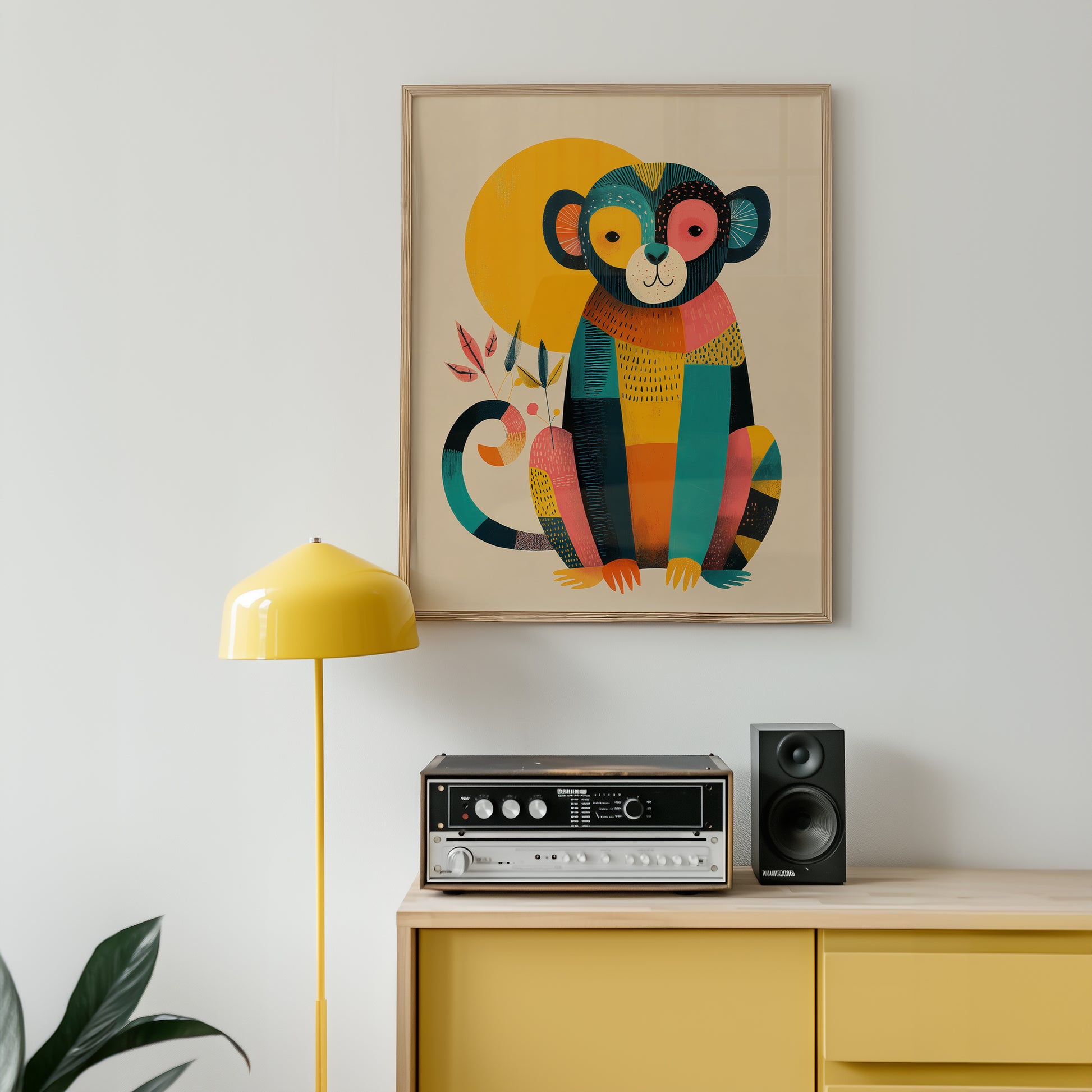 Modern playful monkey wall art music room
