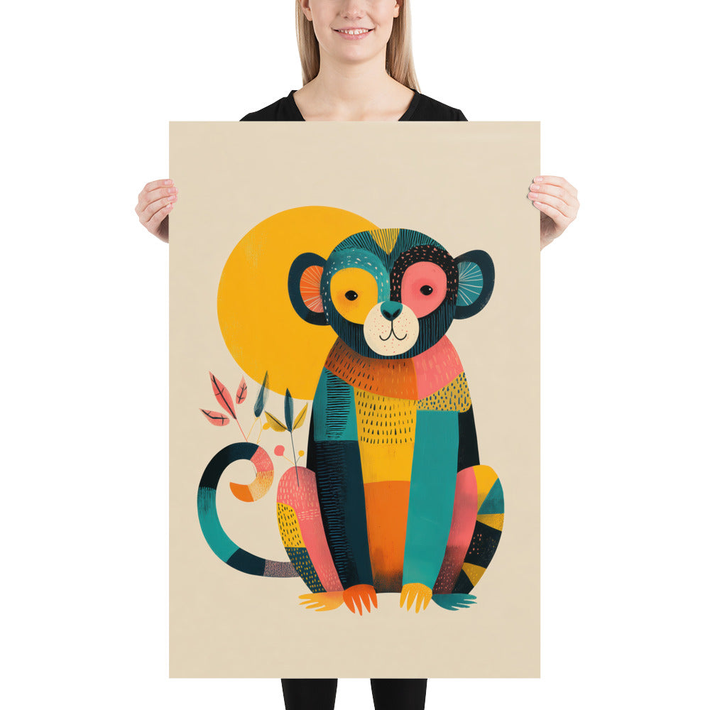 Close-up detail of mid-century modern wall art Monkey poster design