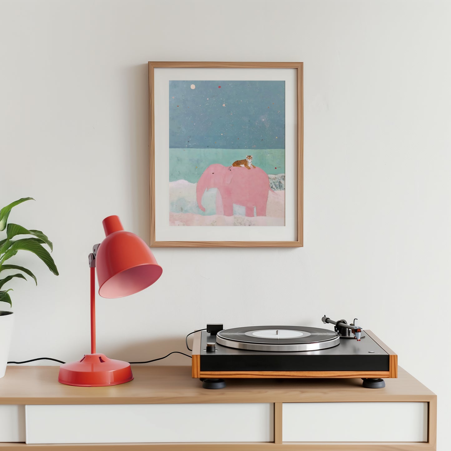 Elephant and tiger children's wall art illustration for nursery decor