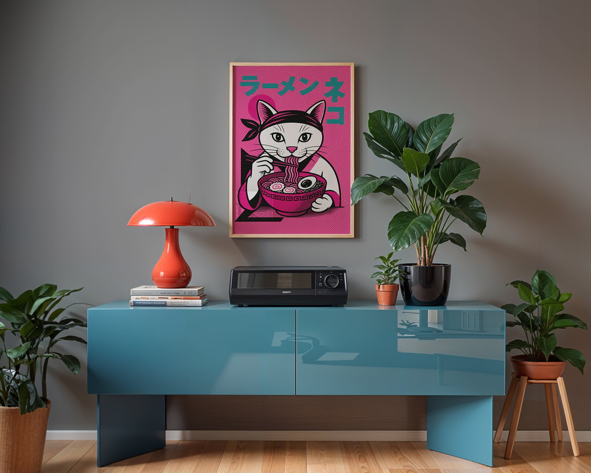 Japanese ramen wall art in a cool modern interior. 