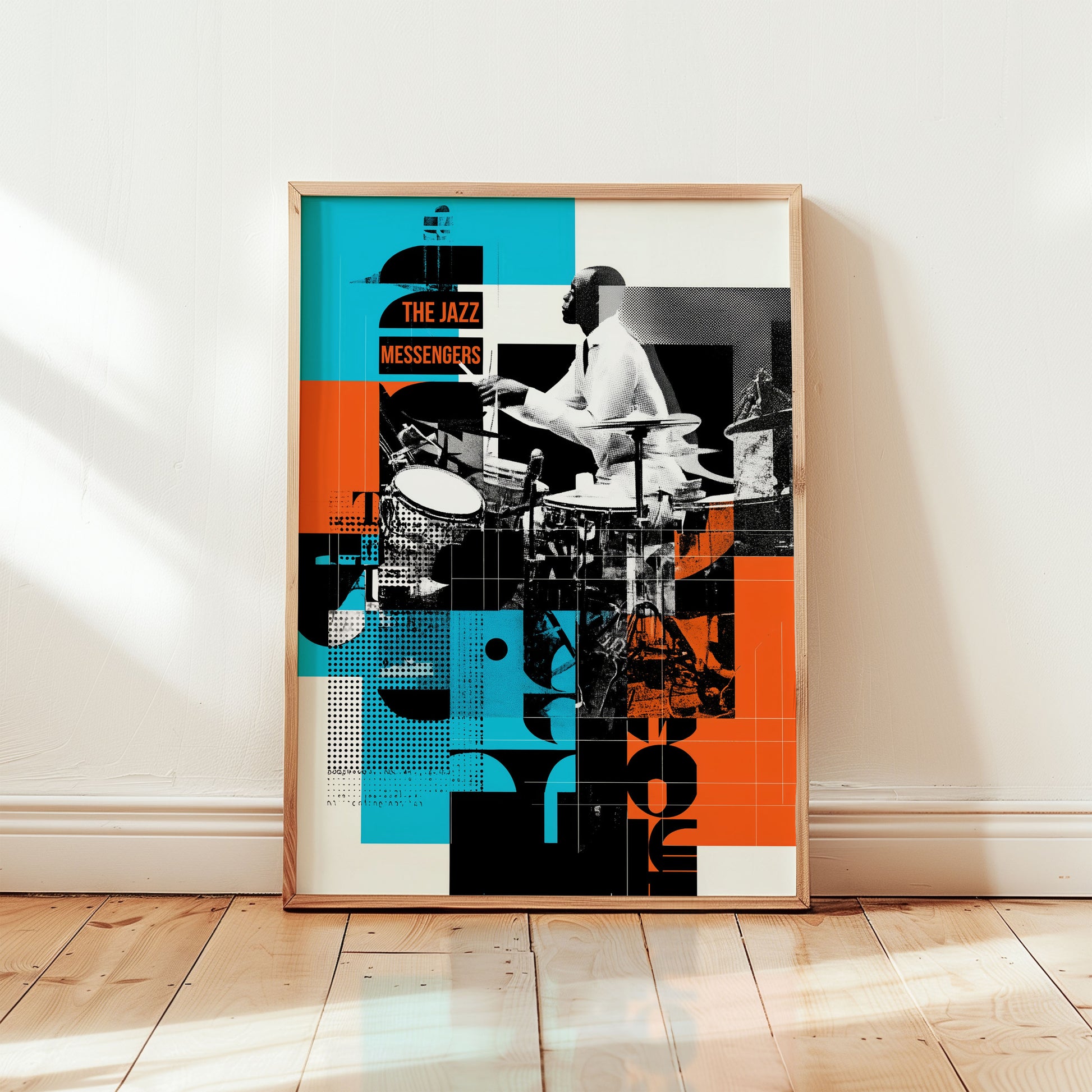 Jazz Messengers poster featuring modern graphic design and jazz drummer