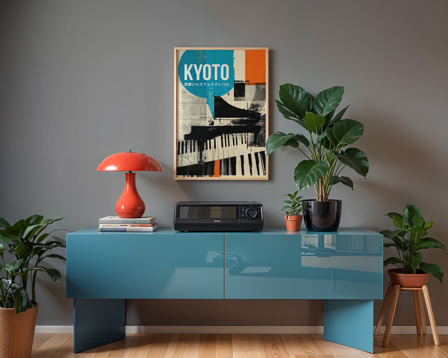 warm minimalism interior with Jazz poster 