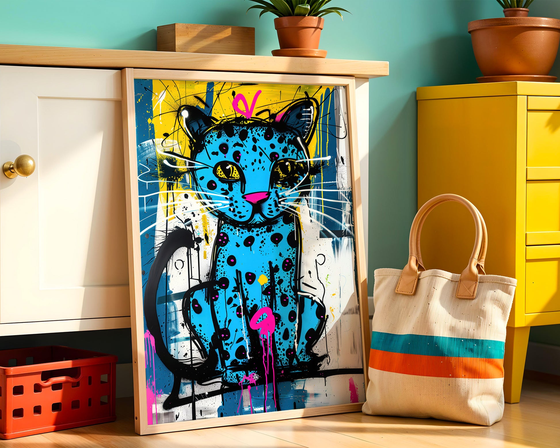 blue leopard art print