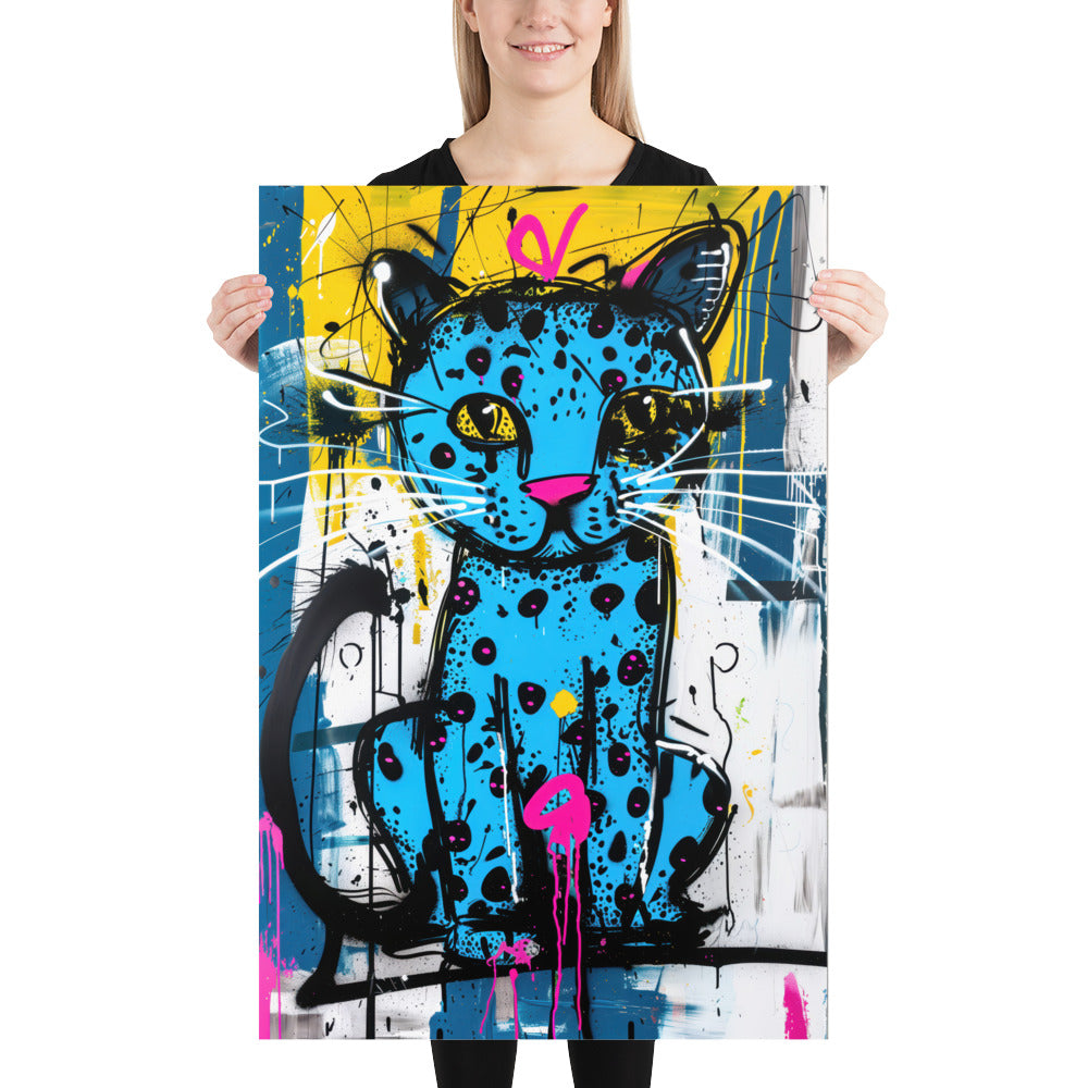 Blue Graffiti Cat Poster – Urban Street Art Wall Art