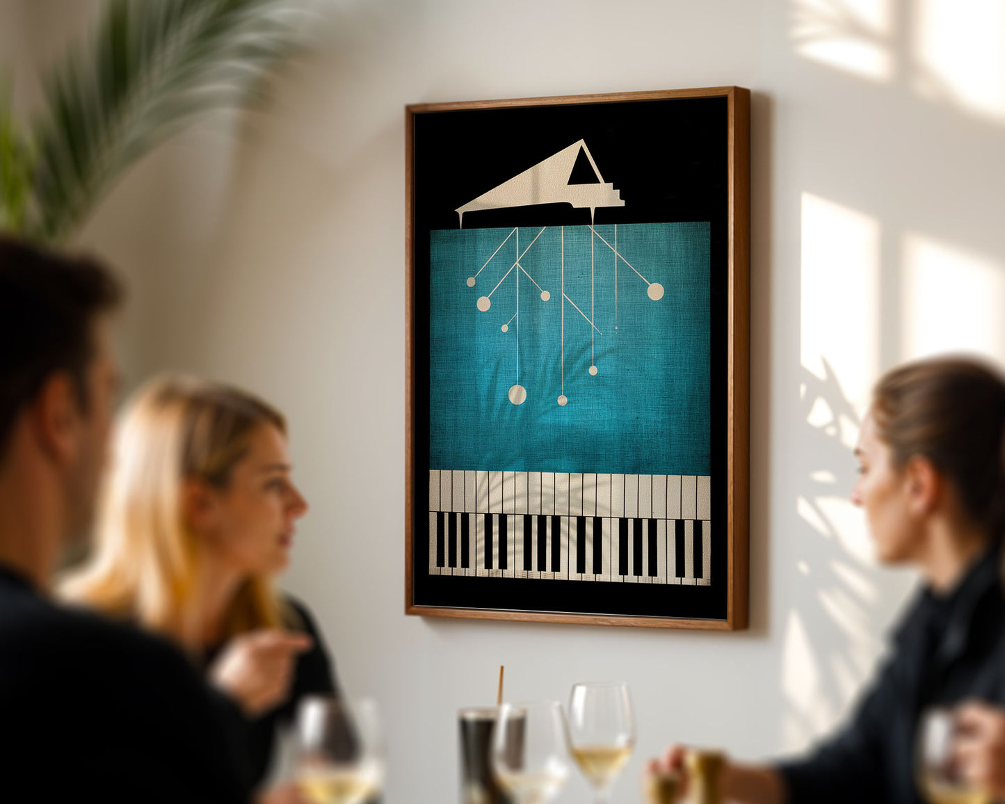 Mid-century modern poster styled in clean Scandinavian inspired living space
