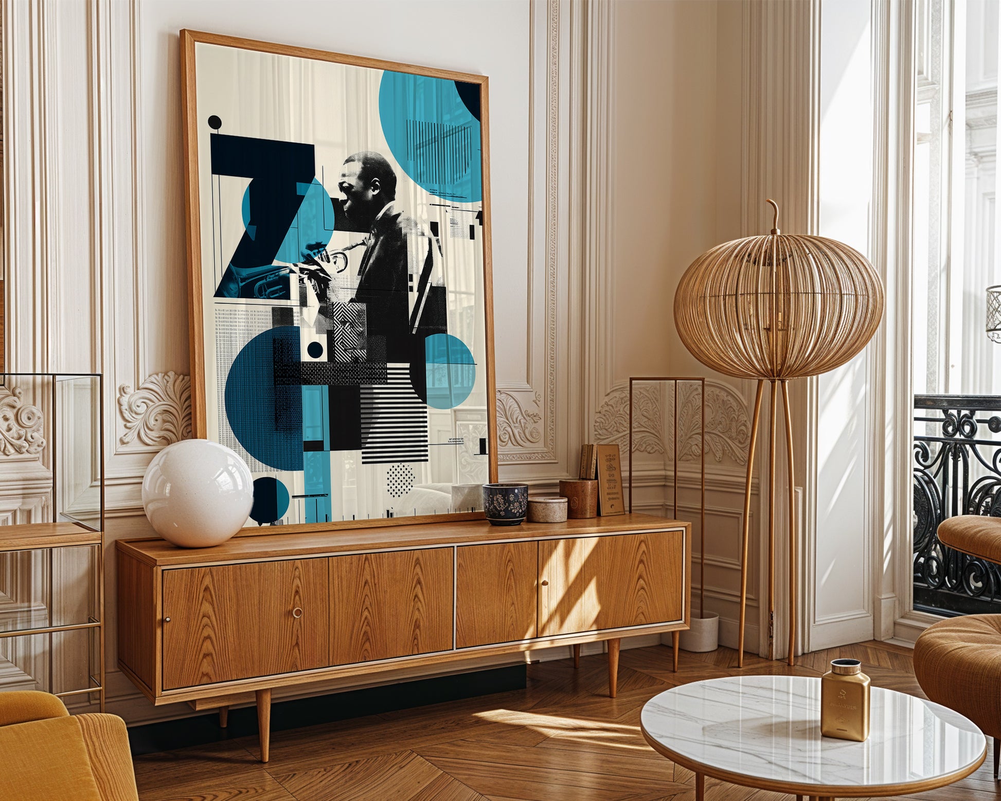 warm minimalism Art print, in a jazz style in paris apartment