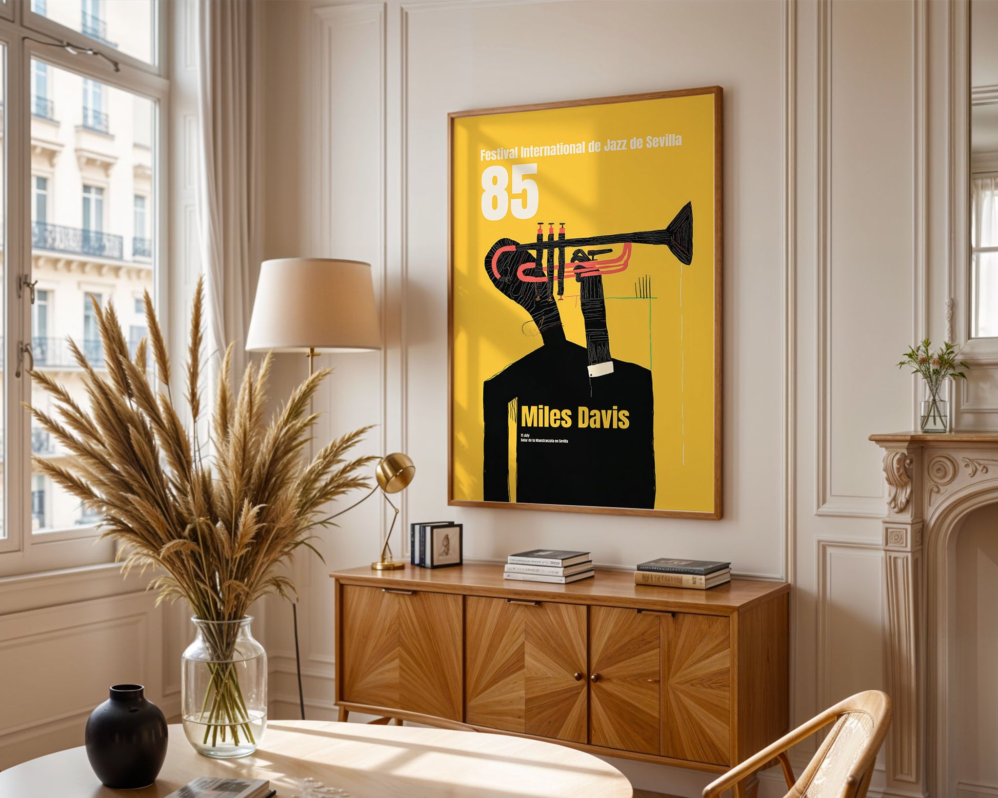Mid-century modern poster styled in clean Scandinavian inspired living space