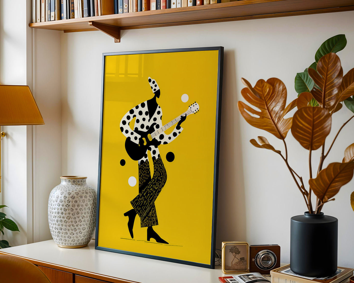 Mid-century modern poster styled in clean Scandinavian inspired living space