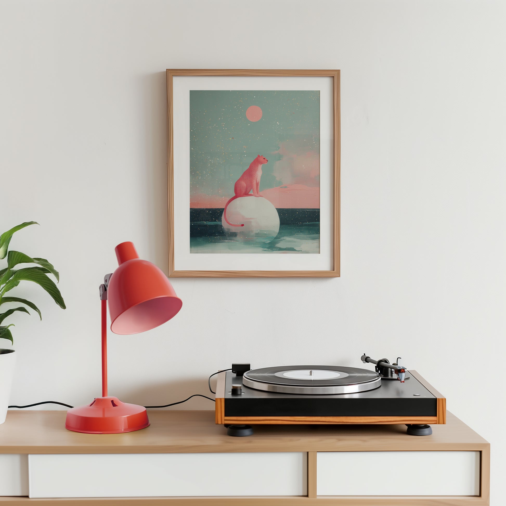 dreamy dopamine decor interior, with hi fi equipment. 