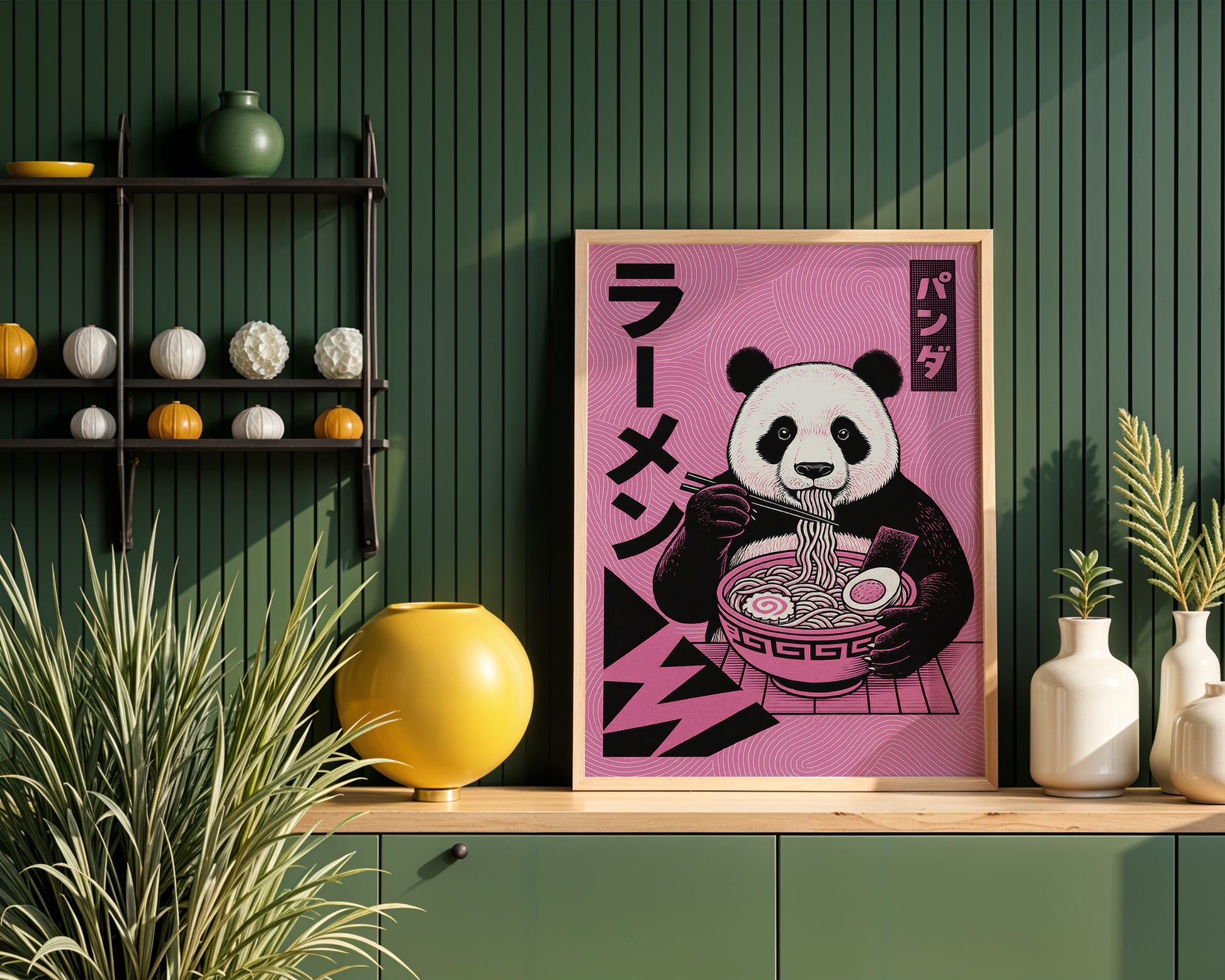 Japanese kitchen interior, ramen wall art