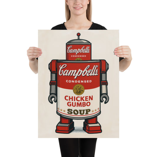 Retro pop art robot made from soup can illustration kitchen wall art